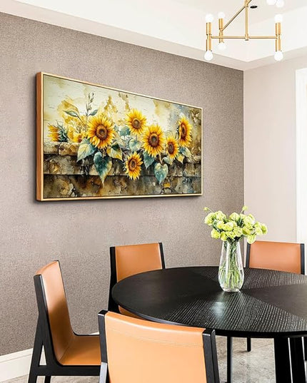 ERQINHUA Large Wall Decor Canvas Painting Wall Art For Living Room Decor Vintage Yellow Sunflower Painting Wood Frame DecorPrint Artwork For Dining Room Bedroom Bathroom Kitchen Home Decor 24x48 In