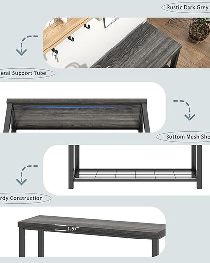 FOLUBAN Industrial Shoe Storage Bench for Entryway Hallway, Rustic Indoor Shoe Rack Bench Seat for Living Room Bedroom, 43.3 Inch Dark Gray