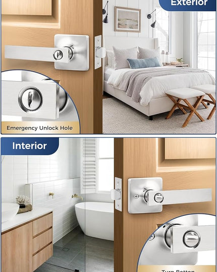 Mengico 2 Pack Door Lock,Nickel Interior Door Handles,Modern Door Handle Privacy Lock(for Bedroom&Bathroom)