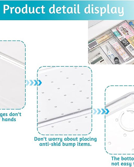 8 Pack Clear Drawer Organizer, 4 Sizes Organization and Storage Trays, Drawer Organizer Bins for Kitchen, Vanity, Bathroom, Office