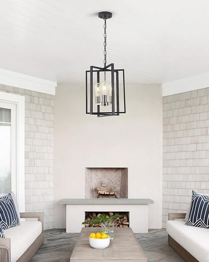 Modern Farmhouse Chandelier for Dining Room, 3 Light Black and Nickel Entryway Light Fixture Adjustable Pendant Lights Kitchen Island Rustic Hanging Chandelier for Foyer Living Room Hallway Bedroom