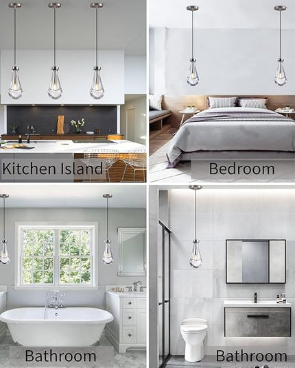 Raindrop Pendant Lights Set of 2, Nickel Pendant Lights Kitchen Island, Brushed Nickel Kitchen Island Light Dining Room Light Fixture, Chandelier for Bedroom Bathroom,Bulb Included