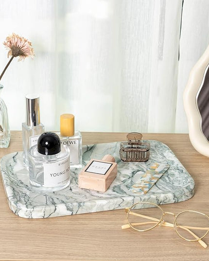 Vanity Tray, Marble Bathroom Tray Countertop, Decorative Dresser Organizer, Green Stone for Perfume Jewelry Holder Storage for Kitchen Sink(Light Green)