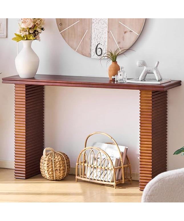 Wnutress Wood Console Table, 55.3" Long Sofa Table, Farmhouse Fluted Entryway Table for Living Room, Hallway, Entrance Foyer, Easy Assembly,Reddish Brown