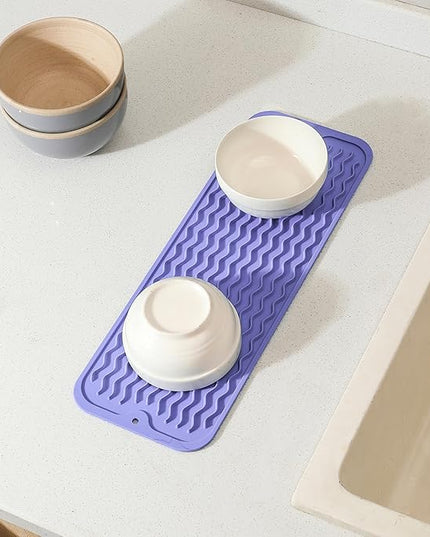 Silicone Dish Drying Mat for Multiple Usage,Easy clean,Eco-friendly,Heat-resistant Silicone Mat for Kitchen Counter,Sink,Bar,Bottle,or Cup Light Purple M 17 inches x 6 inches