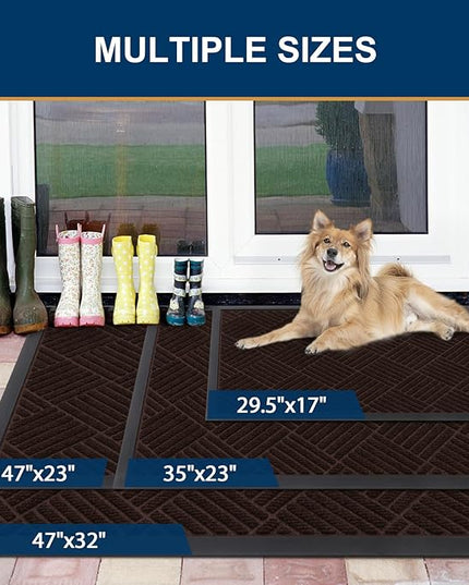 Smiry Front Door Mat Outside Entrance, Heavy Duty Outdoor Indoor Natural Rubber Doormat, Non Slip, Trap Dirt and Moisture, Easy Clean, Low Profile Patio Porch Entryway Mat, 29.5x17, Pure Brown