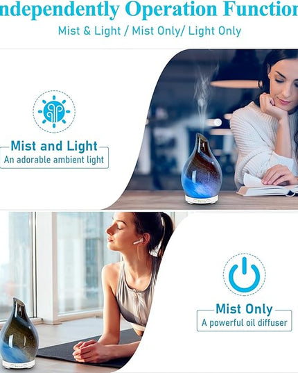 Essential Oil Diffuser 120ML, Glass Aromatherapy Diffuser with 4 Timer Settings & 7 Color Changing Lights, Waterless Auto Shut-Off, Ultra Quiet Oil Diffuser for Home, Office, Yoga, Spa and Sleeping
