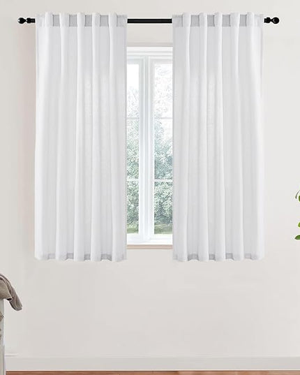 XTMYI 54 Inch Length White Short Curtains for Windows Living Room,Semi Sheer Linen Cotton Curtains for Bathroom Window Bedroom,54 in Long