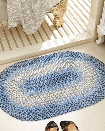 Tranquility TQ12 Blue 3' x 5' Oval - Braided Area Rug, Home Decor, Floor Mat or Bedroom Rug - Easy Care, Ideal for High Traffic Areas in Hallway and Living Room - Made in USA