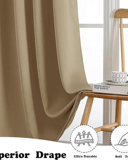 Simplebrand Taupe Extra Long 10ft Curtains for Patio 120 Inches Long 2 Panels Set, Room Darkening Light Blocking Solid Thermal Insulated Energy Saving Grommet Noise Reducing Curtains, 50 Wx120 L