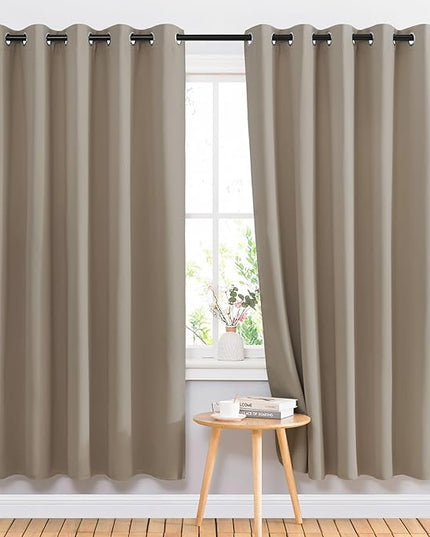 NICETOWN Room Darkening Curtains Panels for Bedroom - Energy Saving Thermal Insulated Solid Ring Top Light Blocking Window Drapes for Flat (Taupe, 2 Panels, 66 x 72 Inch)