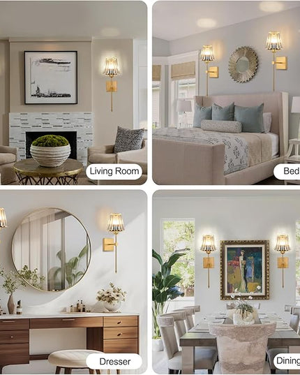 Battery Operated Crystal Wall Sconces Set of 2,Gold Rechargeable Wireless Wall Sconces with USB Dimmable 15 Colors Modes Led Wall Lights, Wall Lamp for Bedroom Living Room Entryway ,2 Bulbs Included