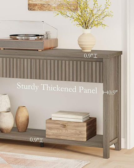 BON AUGURE Console Table with Storage, Entryway Table with Drawers, 47In Couch Tables Behind Sofa, Sofa Tables with Two-Tier Shelf for Living Room, Hallway, Front Door, Greige Oak