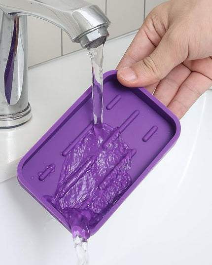Silicone Kitchen Sink Organizer Tray for Multiple Usage,Easy Clean Sponges Holder for Kitchen Bathroom Counter or Sink,Dish Soap Dispenser,Scrubber,Bottle,Cup Purple 4.9”x 3.2”
