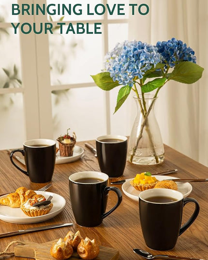 Sweese Porcelain Coffee Mugs - 16 Ounce (Top to the Rim) for Coffee, Latte, Tea, Cocoa, Set of 4, Black