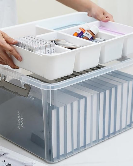 Citylife 32 QT Plastic Storage Bins with Removable Tray Large Stackable Storage Containers for Organizing Craft Storage and Storage Craft, Clothes, Files, Office Supplies, 4 Packs