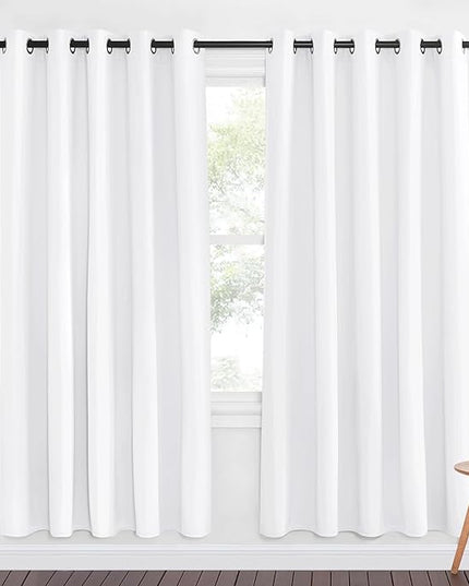 NICETOWN White Room Darkening Curtain 72 inches Long - Grommet Noise Reducing Thermal Insulated Solid Modern Window Treatments for Bedroom/Porch (1 Panel, W66 x L72)