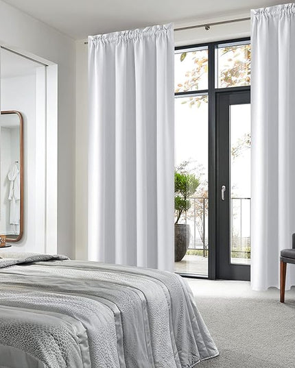 DWCN White Room Darkening Curtains for Bedroom, 60 x 84 inches Long - Energy Saving Privacy Window Drapes, Set of 2 Rod Pocket Curtain Panels