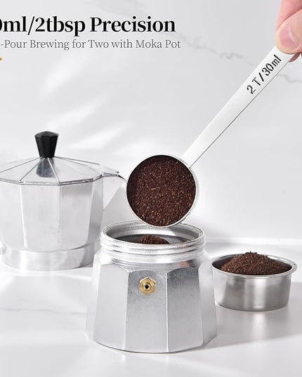 Long Handle Coffee Scoop: 18/8 Stainless Steel 5.98 Inch 2 Tablespoon Metal Measuring Spoon Tbsp Scoop for Coffee Beans, Grounds Coffee, Coffee Powder, Tea, Tall Jars (2Tbsp/30ml)