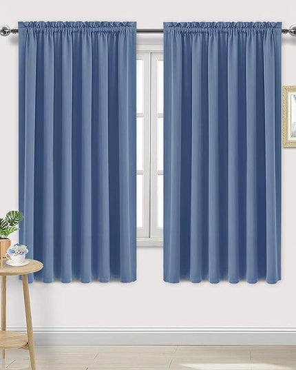 DWCN Blackout Curtains for Living Room Thermal Insulated, Energy Saving & Noise Reducing Bedroom Curtains, Dusty Blue, W 70x L 72 Inch, Set of 2 Rod Pocket Curtain Panels