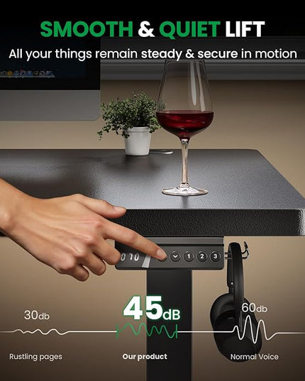 SIAGO Electric Standing Desk Adjustable - 63x30 Inch Sit Stand Desk with 1 Inch Thick Tabletop, Double Beam Frame, 3 Memory Height Adjustment, Cable Management for Home Office