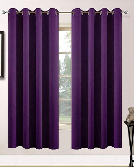 Yakamok Grommet Room Darkening Soft Thermal Insulated Blackout Curtains Window Panels for Bedroom, Width 52 Inch by Length 63 Inch, Purple, Two Curtain Panels