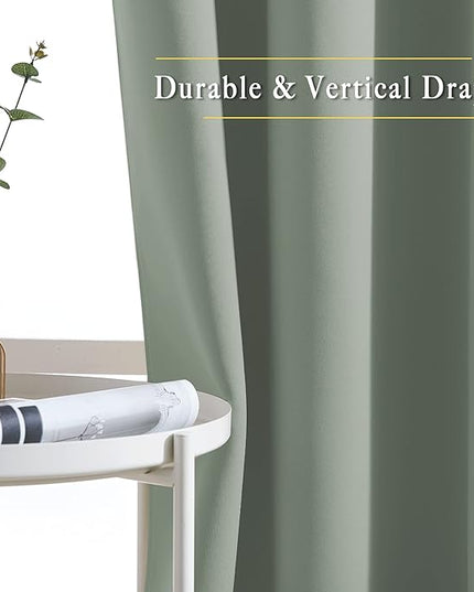NICETOWN Blackout Curtains 54 inch Length for Bedroom - Grommet Thermal Insulated Solid Window Treatments Room Darkening Drapes for Kids Room/Laundry, Sage Green, W46 x L54, Set of 2