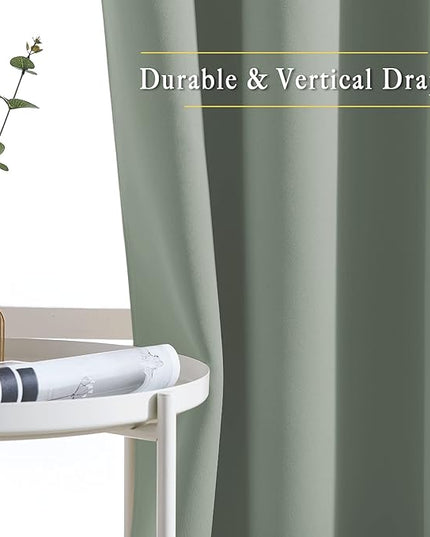 NICETOWN Blackout Sage Green Curtains for Cafe 36 inch Length, Grommet Room Darkening Sound Reducing Solid Window Treatments, W52 x L36, 2 Panels