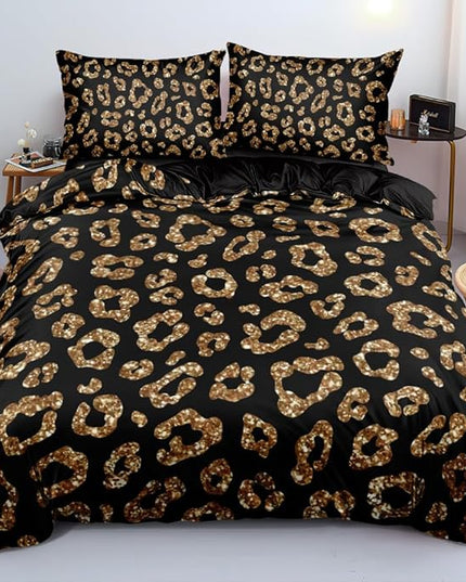 King Size Cheetah Print Duvet Cover Set Leopard Print Comforter Covers Brown Lip Bed Set Animal Print Bedroom Decor for Kids Teens Boys and Girls