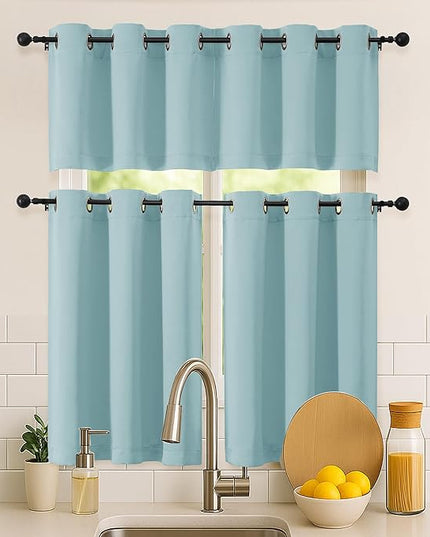 Simplebrand Aqua Kitchen Valances for Windows 18 Inches Long 2 Pack, Room Darkening Window Valances for Living Room, Grommet Short Straight Drape Kitchen Curtains for Bedroom Kids Room, 40Wx18L