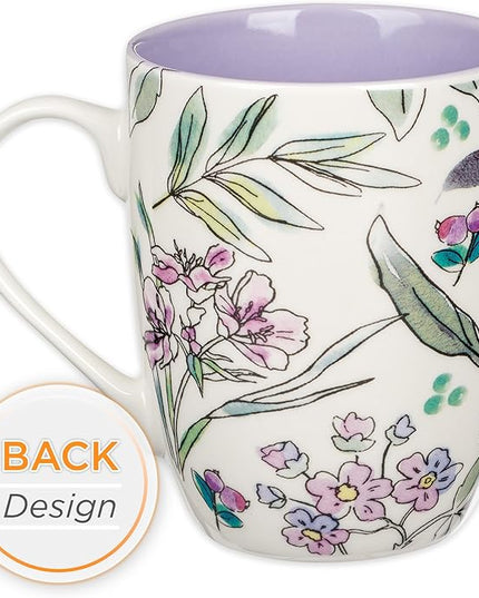Christian Art Gifts Inspirational Ceramic Coffee & Tea Mug for Women: Amazing Grace, Cute Encouraging Lead-free Microwave & Dishwasher Safe Drinkware, White & Lavender Purple Multicolor Floral, 12 oz.