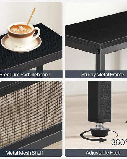 HOOBRO Narrow Console Table, Sofa Table, 4-Tier Industrial Entryway Table with Metal Mesh Shelf, Hallway Table with Adjustable Feet, for Entryway, Living Room, Hallway, Black BB79XG01