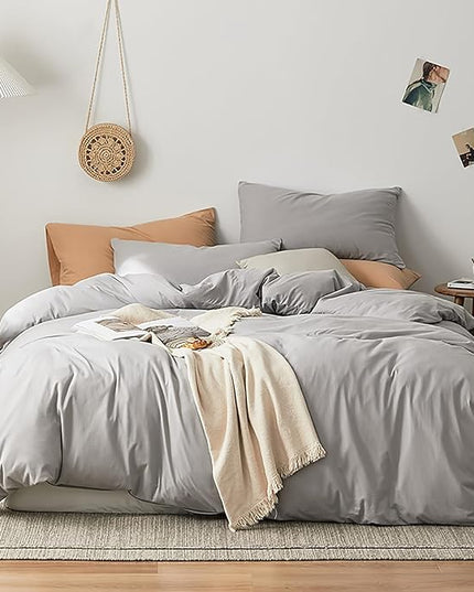 Luxlovery Silver Grey Comforter Set California King Light Grey Bedding Comforter Set Cal King Size Women Men Light Gray Bedding Set Soft Solid Men Women Bedding Set Comforter Cal King