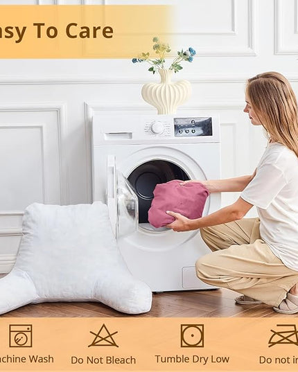 Sasttie Reading Pillow, Velvet Back Pillow for Bed Sitting Up, Adult Back-Rest Support Cushion with Arms for Sit Up on Couch, Sofa, and Floor, Dorm Essentials, Reading Accessories, Rose Pink