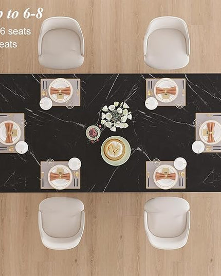 HSH Black Faux Marble Dining Table, 63 inch Modern Dinner Table for 6 Person, Farmhouse Rectanglur Kitchen Table for Living Room, Long Wood Dining Room Tables with strong Pedestal, Black Marble, 63 In