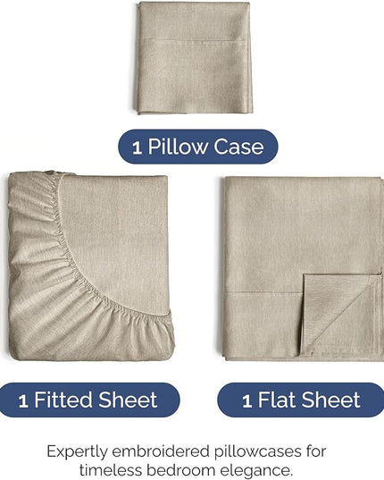 Twin XL Size 3 Piece Sheet Set - Comfy Breathable & Cooling Bed Sheets Set - Hotel Luxury Bedding for Women, Men, Kids, Teens, Boys & Girls - Deep Pockets and Wrinkle Free - Beige (Heathered Sheets)
