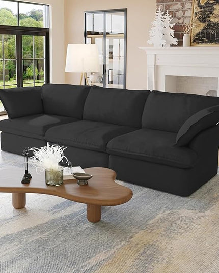 JACH 122.82" Cloud Modular Sectional Sofa 3 Seats for Living Room, Comfy Convertible Sectional Sofas Couches, Cushion Covers Removable, Two Corners and One Middle Sofa for Living Room (Black)