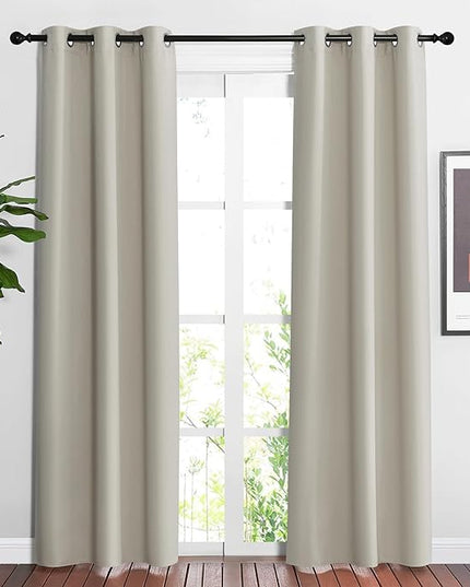 NICETOWN Blackout Natural Curtains & Drapes for Living Room - Thermal Insulated Solid Grommet Sound Reducing Energy Saving Privacy Window Treatments for Bedroom, 2 Panels, W37 x L84