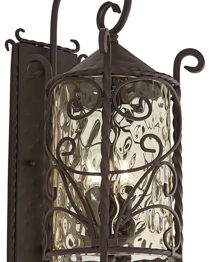John Timberland Casa Seville Rustic Outdoor Wall Light Fixture Lantern Dark Walnut Iron Scroll 23 3/4" Hammered Glass Decor for Exterior House Porch Patio Outside Deck Garage Front Door Home