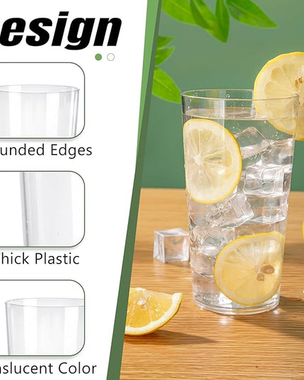 Liacere Plastic Drinking Glasses Set of 12-18oz Highball Clear Reusable Plastic Glasses Colors, Water Glasses Cups, Bar Tumbler Glassware Set for Beer, Juice, Cocktail, Milk