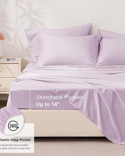 Love's cabin California King Comforter Set Light Purple, 7 Pieces California King Bed in a Bag, All Season Bedding Sets with 1 Comforter, 1 Flat Sheet, 1 Fitted Sheet, 2 Pillowcase and 2 Pillow Sham