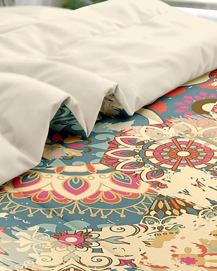 Comforter Set Twin Size, Vintage Colorful Flower 5 Pcs Bedding for Kids and Adults, Floral Retro Beige Bed Sheet Sets with Fitted Sheet Pillowcase & Sham for Bedroom Bed Decor