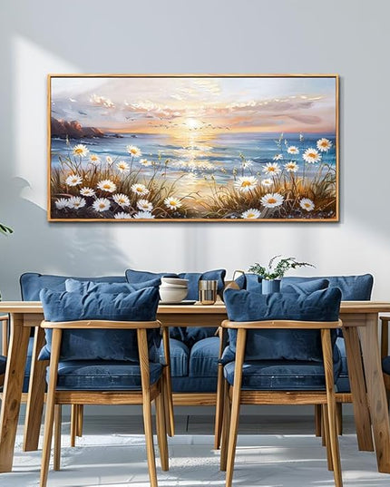 PHAOHUAXM Canvas Wall Art For Living Room Wall Decor For Bedroom Office Decorations Blue Ocean Landscape Painting Artwork Modern Beach Posters Aesthetic Ready To Hang Home Decor Wood Framed 20"x40"