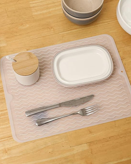 Silicone Dish Drying Mat for Multiple Usage,Easy clean,Eco-friendly,Heat-resistant Silicone Mat for Kitchen Counter or Sink,Refrigerator or drawer liner Translucent L 16 inches x 12 inches