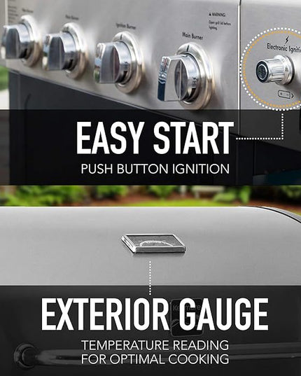 Kenmore 4-Burner Gas Grill with Side Burner, Outdoor BBQ Grill, Propane Gas Grill, Cast Iron Cooking Grates, Electronic Ignition, Warming Rack, Open Cart Design, 53000 BTUs, Stainless Steel