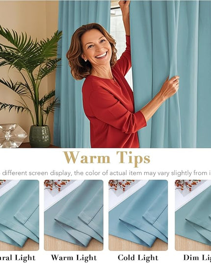 H.VERSAILTEX Blackout Curtains Thermal Insulated Window Treatment Panels Room Darkening Blackout Drapes for Living Room Back Tab/Rod Pocket Bedroom Draperies (2 Panels, Mineral Blue, 52 x 84 Inch)