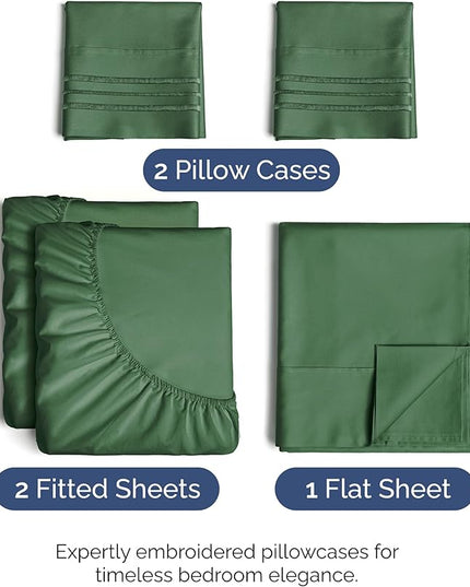 Split King Size 5 Piece Sheet Set - Comfy Breathable & Cooling Bed Sheets Set - Hotel Luxury Bedding for Women, Men, Kids, Teens, Boys & Girls - Deep Pockets, Soft, Wrinkle Free - Oeko-Tex - Emerald