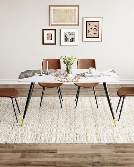 Modern Dining Table Set for 4, 62'' Sintered Stone Dining Table with 4 Chairs, Easy to Assemble