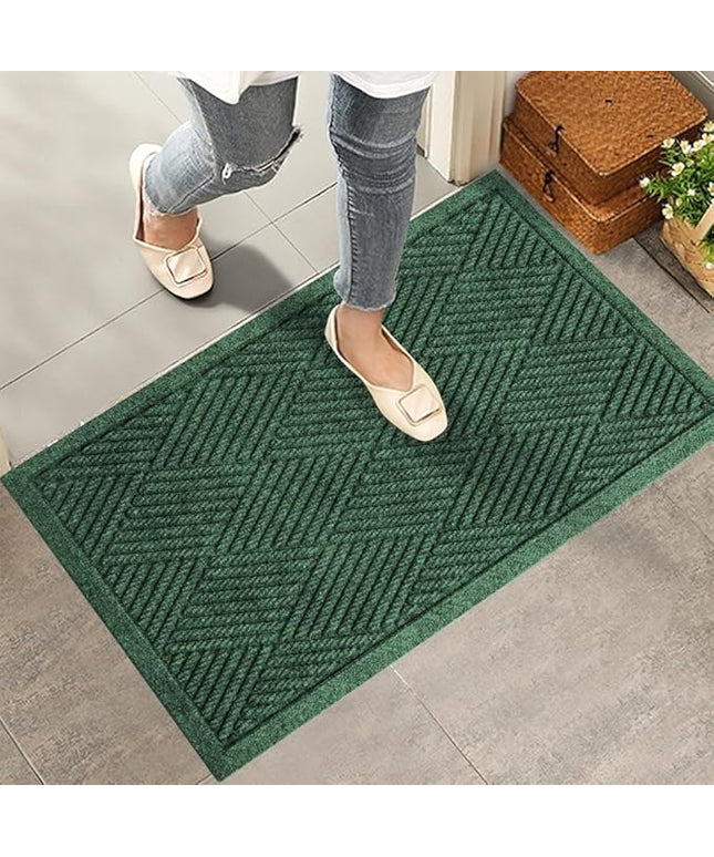 Sturdy Front Door Mat, Absorbent Muddy Dirt Resist Welcome Door Mats Outdoor Indoor, Stain and Fade Resistant, Non-Slip Rubber Backing Low Profile Doormat for Entryway, 30×17, Green