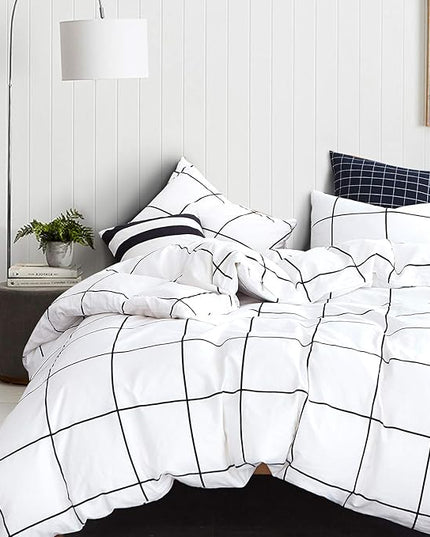 Houseri Black and White Plaid Comforter Set - Twin Size Boys and Girls Bedding Sets with Buffalo Checkered, Grid and Gingham Patterns - Preppy Comforter Sets for College